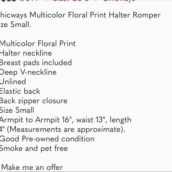Chicways Multicolor Floral Print Halter Romper Size Small. - Picture 7 of 8